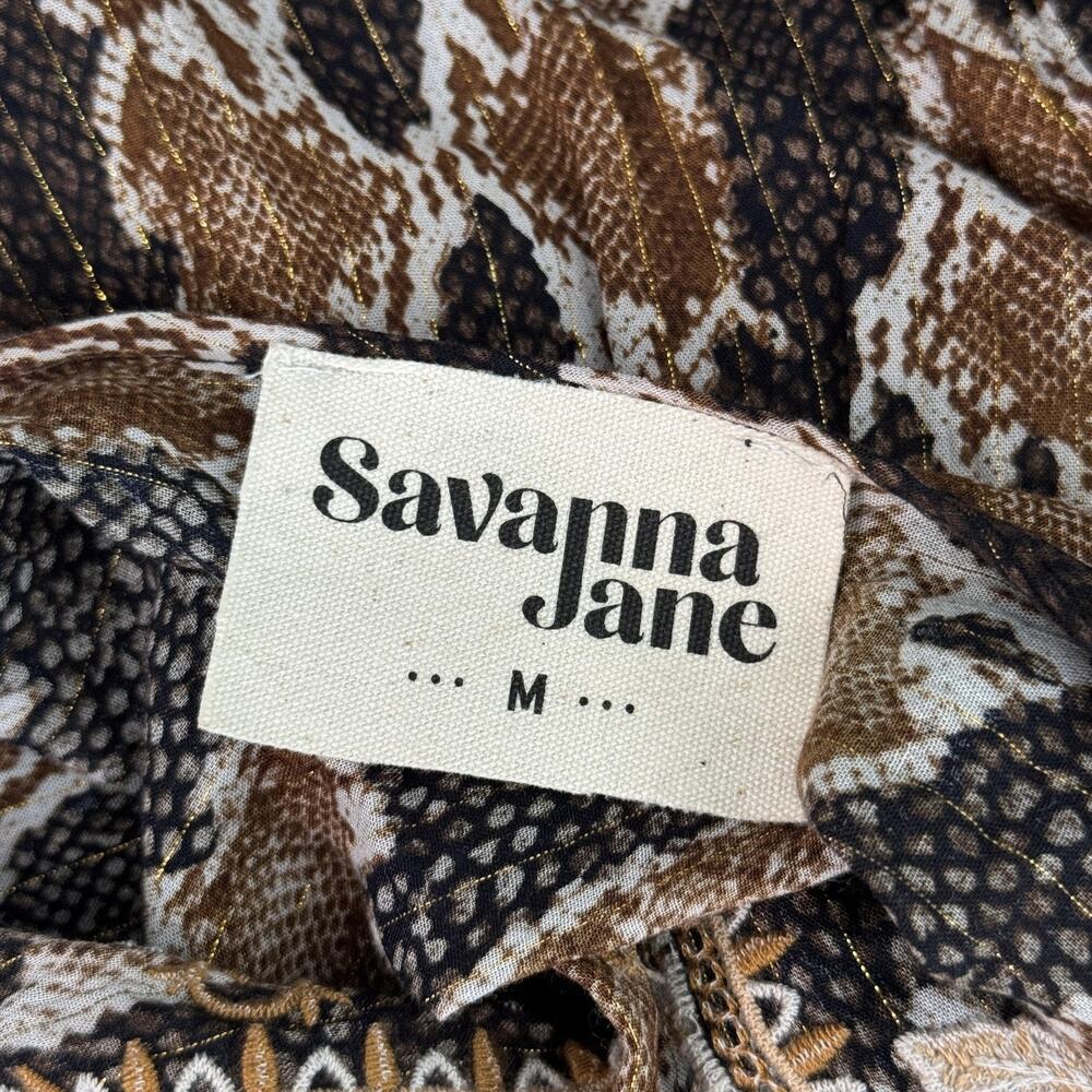 Savanna Jane Top Womens Medium Embroidered Floral Animal Snake Metallic Blouse - Picture 3 of 11